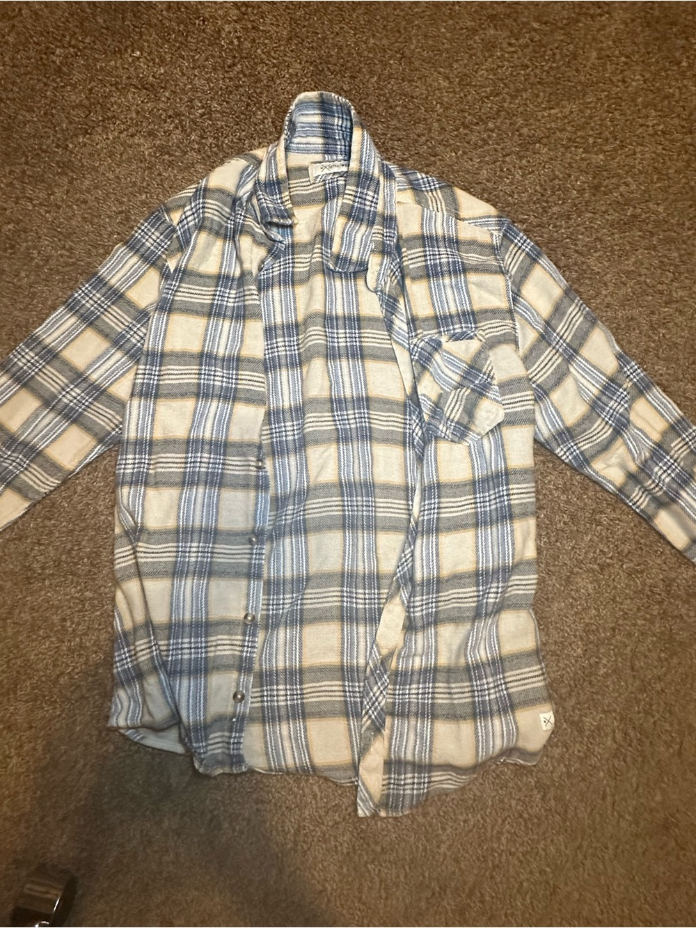 Cozy Cream & Blue Plaid Button-Up Shirt